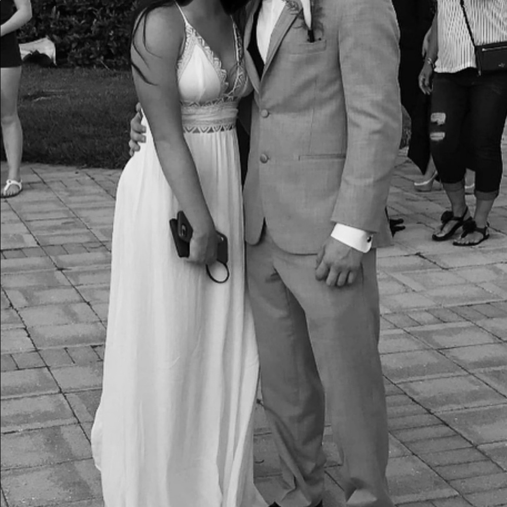 White maxi dress w/ gold detailing